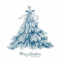 Hand draw decorative christmas tree card sketch background vector