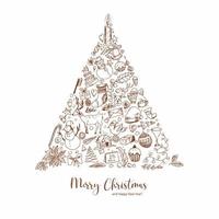 Merry christmas decorative sketch tree card on white background vector
