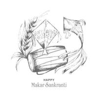 Hand draw sketch happy makar sankranti holiday card background vector