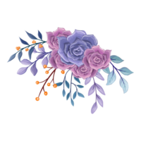 arreglo floral morado con estilo acuarela png