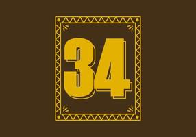 número 34 en marco de rectángulo retro vector