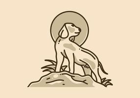 Vintage illustration of dog standing on stone vector