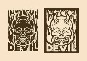 Illustration design of skull with horns and fanged teeth vector