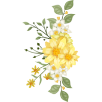 arranjo de flores amarelas com estilo aquarela png