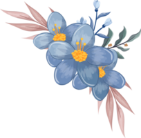 arranjo de flores azuis com estilo aquarela png