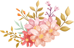 Pink Orange Flower Arrangement with watercolor style png