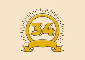 insignia de círculo amarillo vintage con el número 34 en él vector