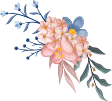 arranjo de flores azuis com estilo aquarela png