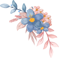 arranjo de flores azuis com estilo aquarela png