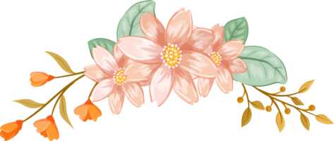 arranjo de flor de laranja rosa com estilo aquarela png