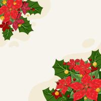 Flat Composition of Red Poinsettias with Green Leaves vector