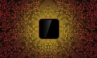 Orange circuit line black microprocessor technology pattern background vector
