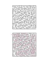 The square maze has an entrance and an exit. Maze with the answer, the path of passage vector