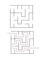 The square maze has an entrance and an exit. Maze with the answer, the path of passage vector