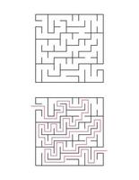 The square maze has an entrance and an exit. Maze with the answer, the path of passage vector