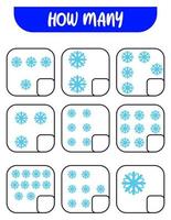 cuenta cuántos copos de nieve. escribe la respuesta. juegos educativos para niños vector