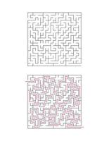 The square maze has an entrance and an exit. Maze with the answer, the path of passage vector