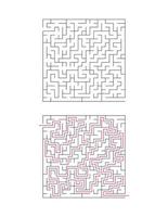 The square maze has an entrance and an exit. Maze with the answer, the path of passage vector