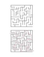 The square maze has an entrance and an exit. Maze with the answer, the path of passage vector