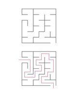 The square maze has an entrance and an exit. Maze with the answer, the path of passage vector