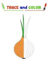 trace and color the onion. A training sheet for preschool children.Educational tasks for kids. Onion Coloring Book vector