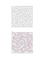 The square maze has an entrance and an exit. Maze with the answer, the path of passage vector