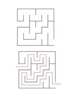 The square maze has an entrance and an exit. Maze with the answer, the path of passage vector