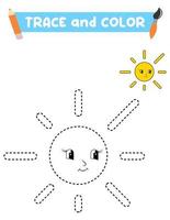 Coloring book with a sun. Education and entertainment for preschool children.Trace and color it vector