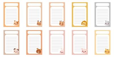 Note of cute animal label  illustration. Memo, paper, kindergarten, name tag, kid icon. Vector drawing. writing paper. Set