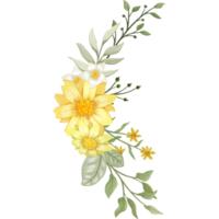 arranjo de flores amarelas com estilo aquarela png