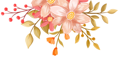 roze oranje bloem arrangement met waterverf stijl png