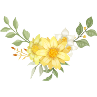 arranjo de flores amarelas com estilo aquarela png