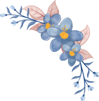 arranjo de flores azuis com estilo aquarela png