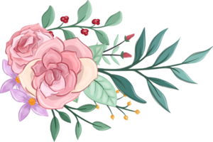 arranjo de flores rosa com estilo aquarela png