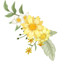 arranjo de flores amarelas com estilo aquarela png