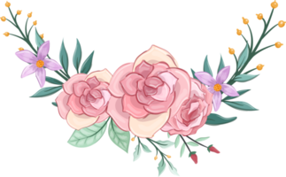 arranjo de flores rosa com estilo aquarela png