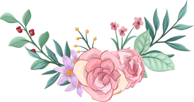 arranjo de flores rosa com estilo aquarela png