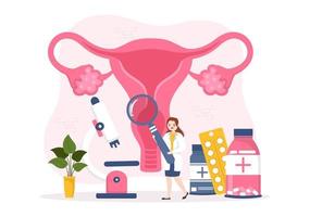 endometriosis con condición el endometrio crece fuera de la pared uterina en mujeres para tratamiento en ilustración de plantillas dibujadas a mano de dibujos animados planos vector