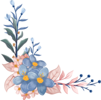 arranjo de flores azuis com estilo aquarela png