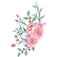 arranjo de flores rosa com estilo aquarela png