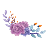 arranjo de flores roxas com estilo aquarela png