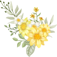 arrangement de fleurs jaunes avec style aquarelle png