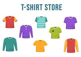 T shirt Store for Buying New Products Clothing or Outfit with Various Color and Model in Flat Cartoon Hand Drawn Templates Illustration vector