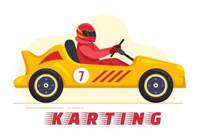 deporte de karting con juego de carreras go kart o mini coche en pista de circuito pequeño en dibujos animados planos ilustración de plantilla dibujada a mano vector