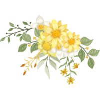 arranjo de flores amarelas com estilo aquarela png