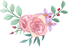 arranjo de flores rosa com estilo aquarela png