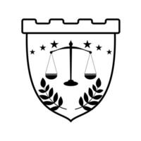 increíble ley o justicia con escala y hoja imagen gráfico icono logotipo diseño abstracto concepto vector stock. se puede utilizar como un símbolo relacionado con la corte