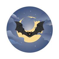 murciélago de carácter por la noche con luna creciente y nube imagen de fondo icono gráfico diseño de logotipo concepto abstracto vector stock. se puede utilizar como un símbolo relacionado con animales o agarre