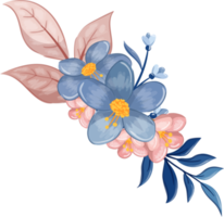 arranjo de flores azuis com estilo aquarela png