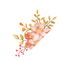 arranjo de flor de laranja rosa com estilo aquarela png